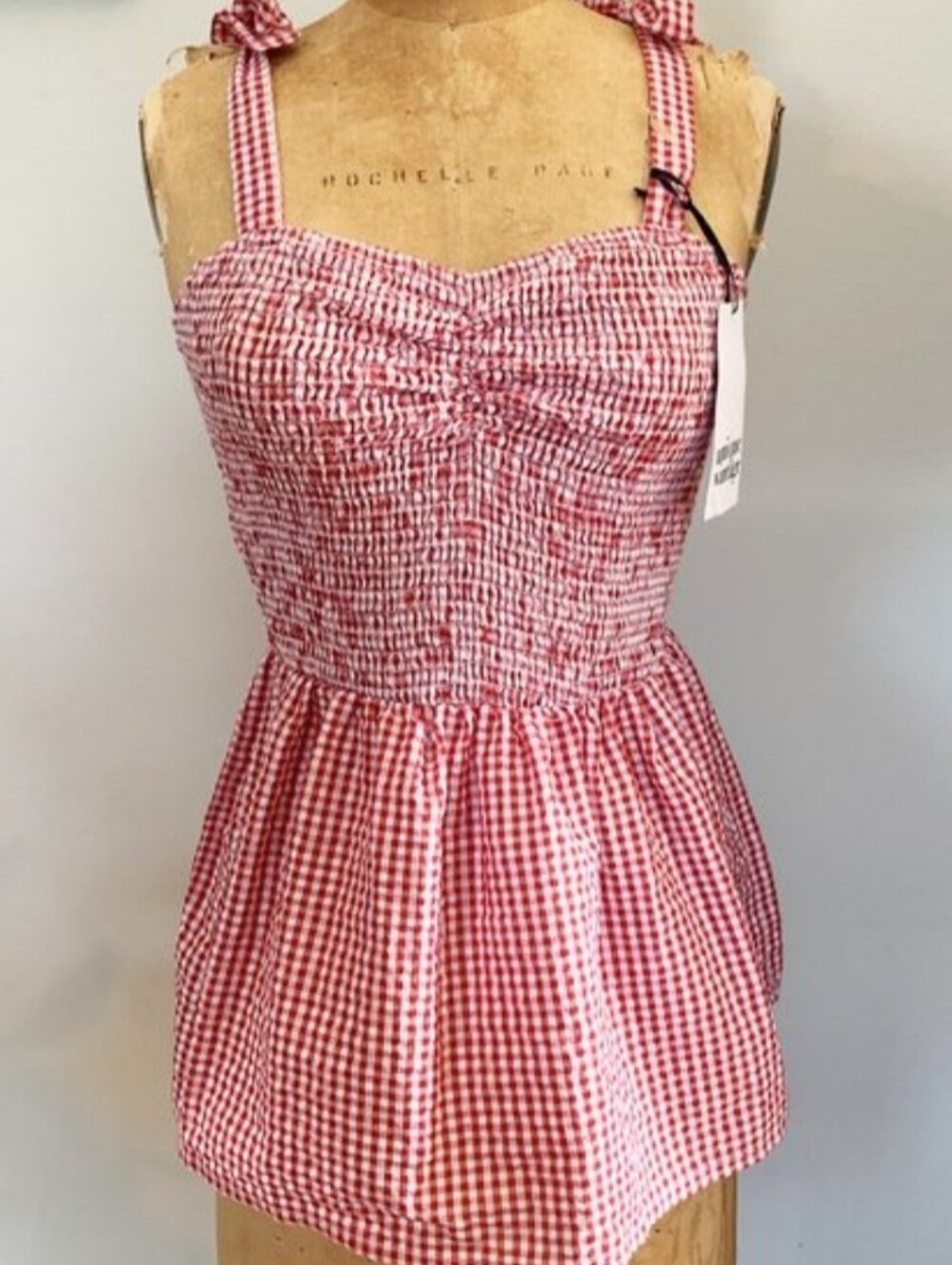❗Unique Vintage Gingham Red White Seersucker Peplum Top Small❗